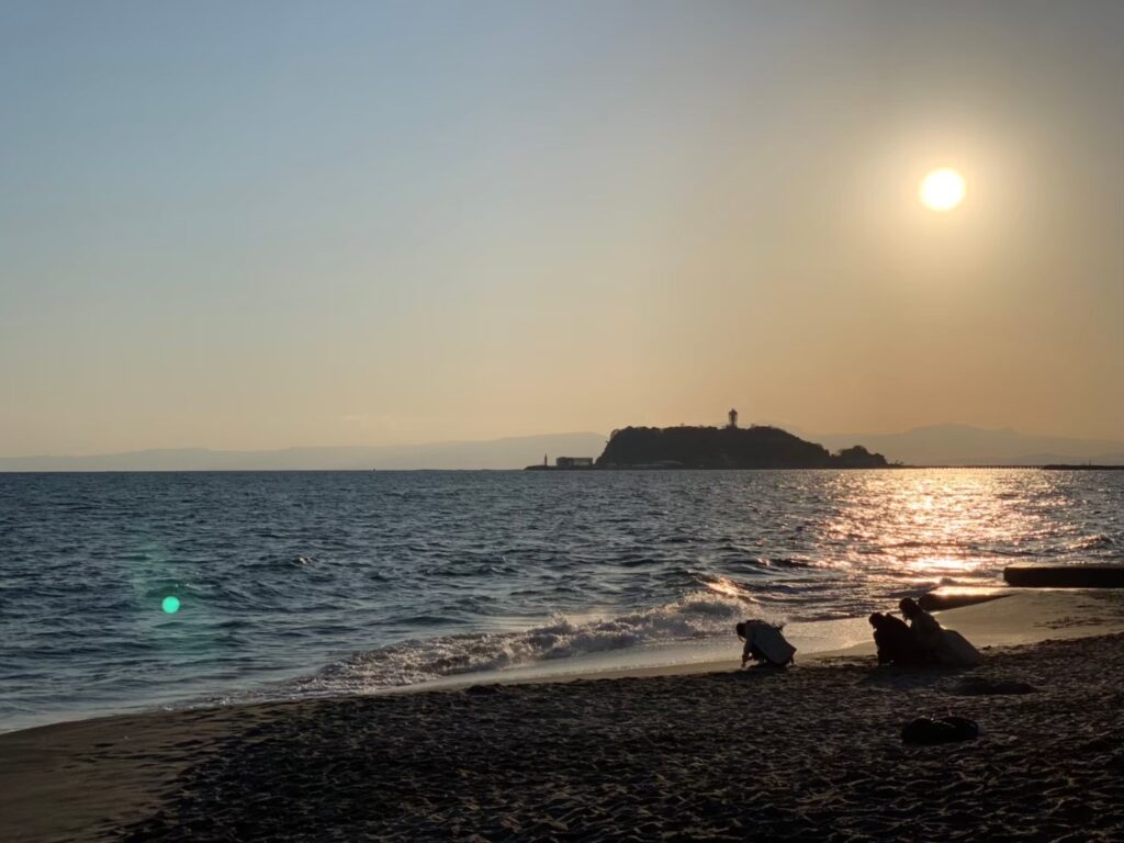 Sunset view of Enoshima Island in Kanagawa, Japan